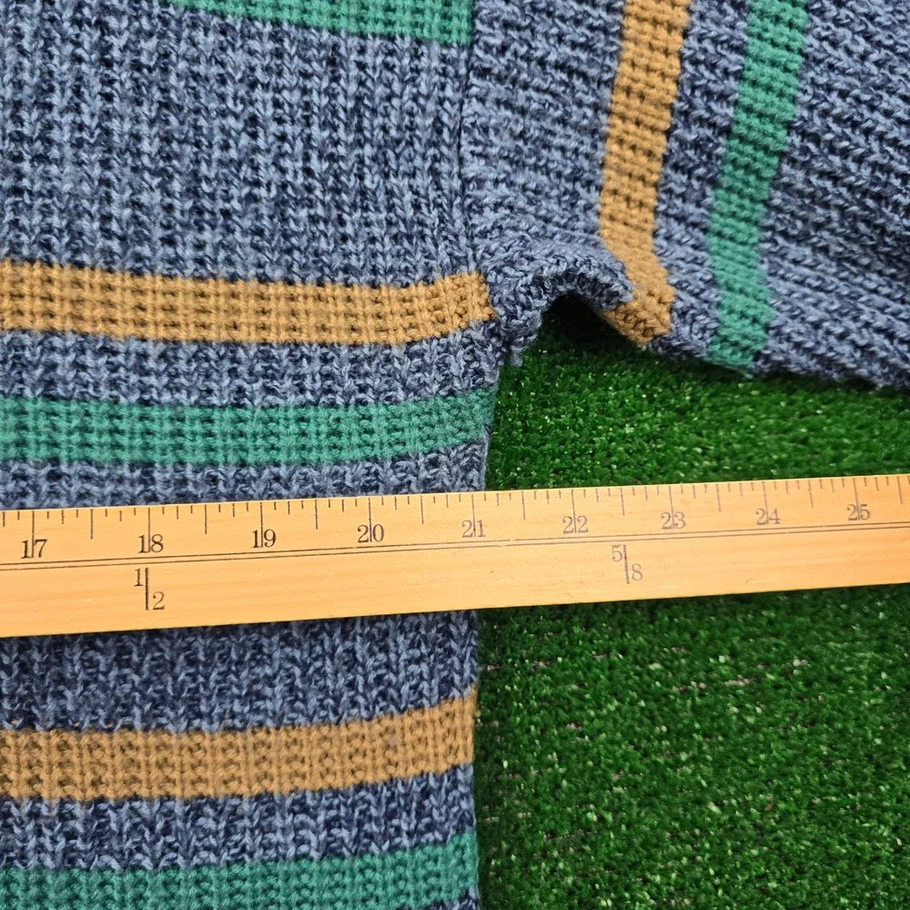 Vintage 90s Sweaters Sweater Mens XL/Large Blue Striped Acrylic‎ Knit Casual - Picture 3 of 6